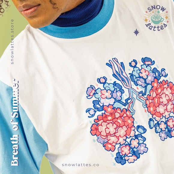 Snowlattes.co Breath of Summer - Hydrangea Embroidery T-Shirt 2XL - Picture 1 of 6